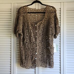 SB Collection New dune Brown Crochet Button-Up Top